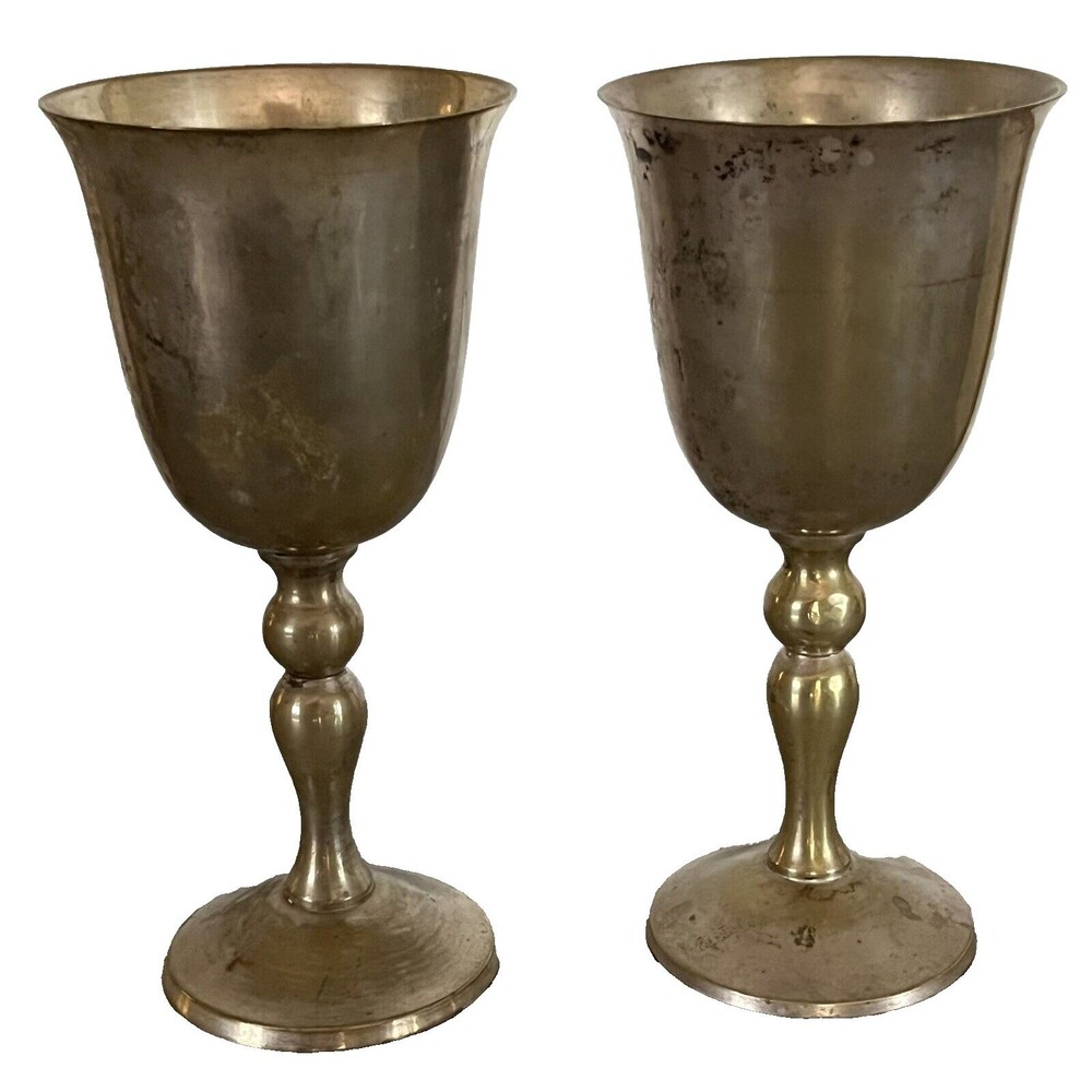Set 2 Goblets Towle Vintage Silverplate Stemmed‎ Water Wine Chalice Patina EPNS